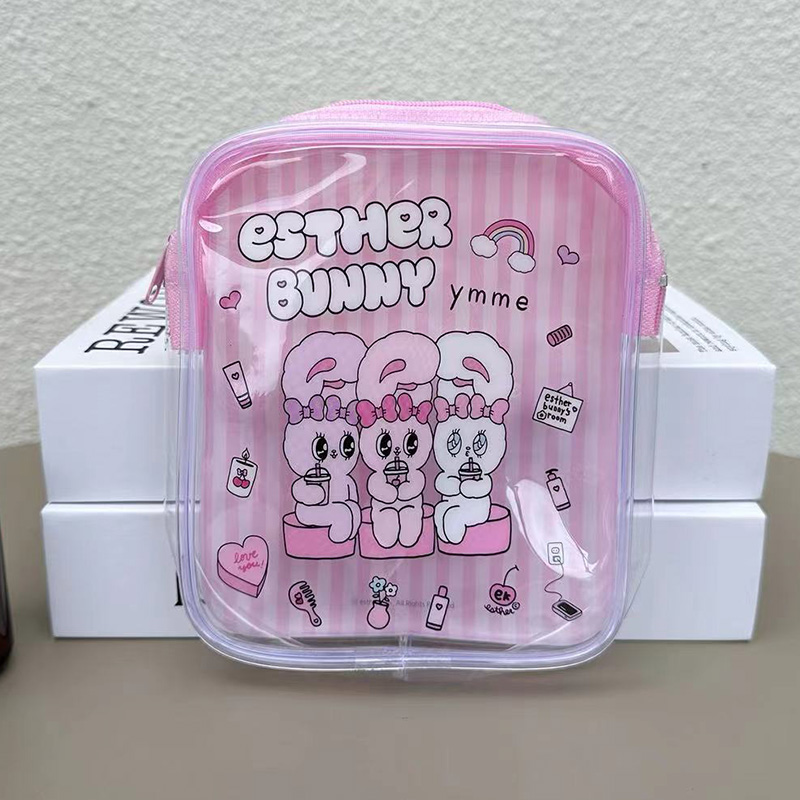 Travel Accessories Pink - Sevimli Esther Bunny Şeffaf Makyaj Çantası