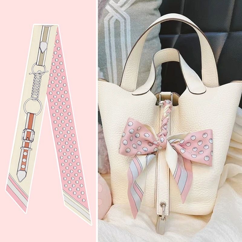 Travel Accessories Pink - Kadın Yaz Pembe Puantiyeli Eşarp Çanta