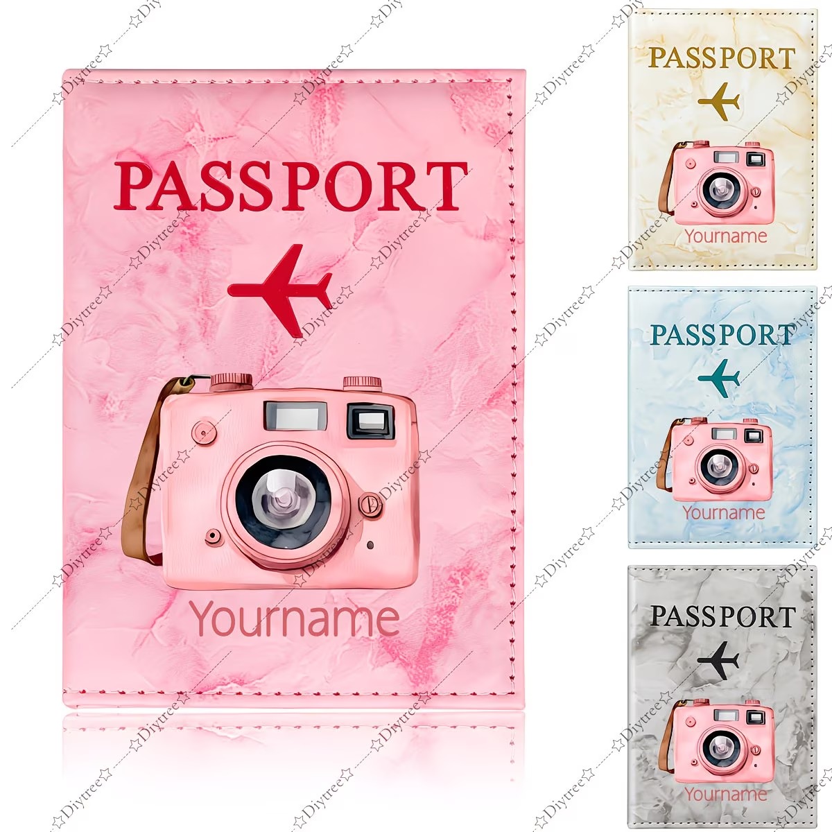 Travel Accessories Pink - Özel Kişiselleştirilmiş Vintage Kamera İllüstrasyonlu Pasaport