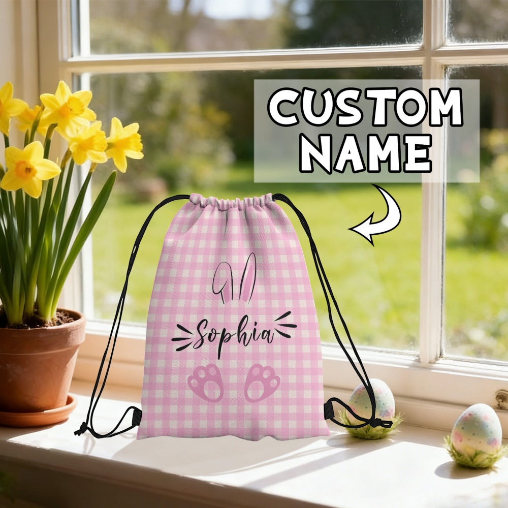 Travel Accessories Pink - Kişiselleştirilmiş Paskalya Tavşanı İpli Sırt Çantası